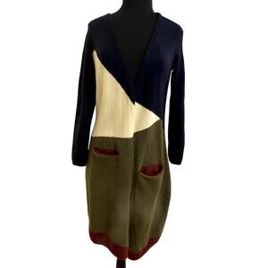 Venus Womens Artsy Patchwork Long Cardigan Duster Siz XS ColorBlock Asymmetrical